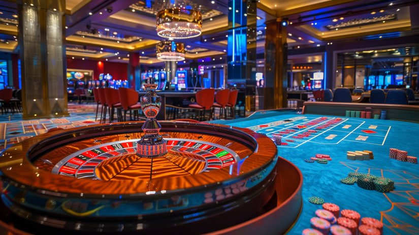Dealer live casino profesional sedang membagikan kartu dalam sesi kasino online